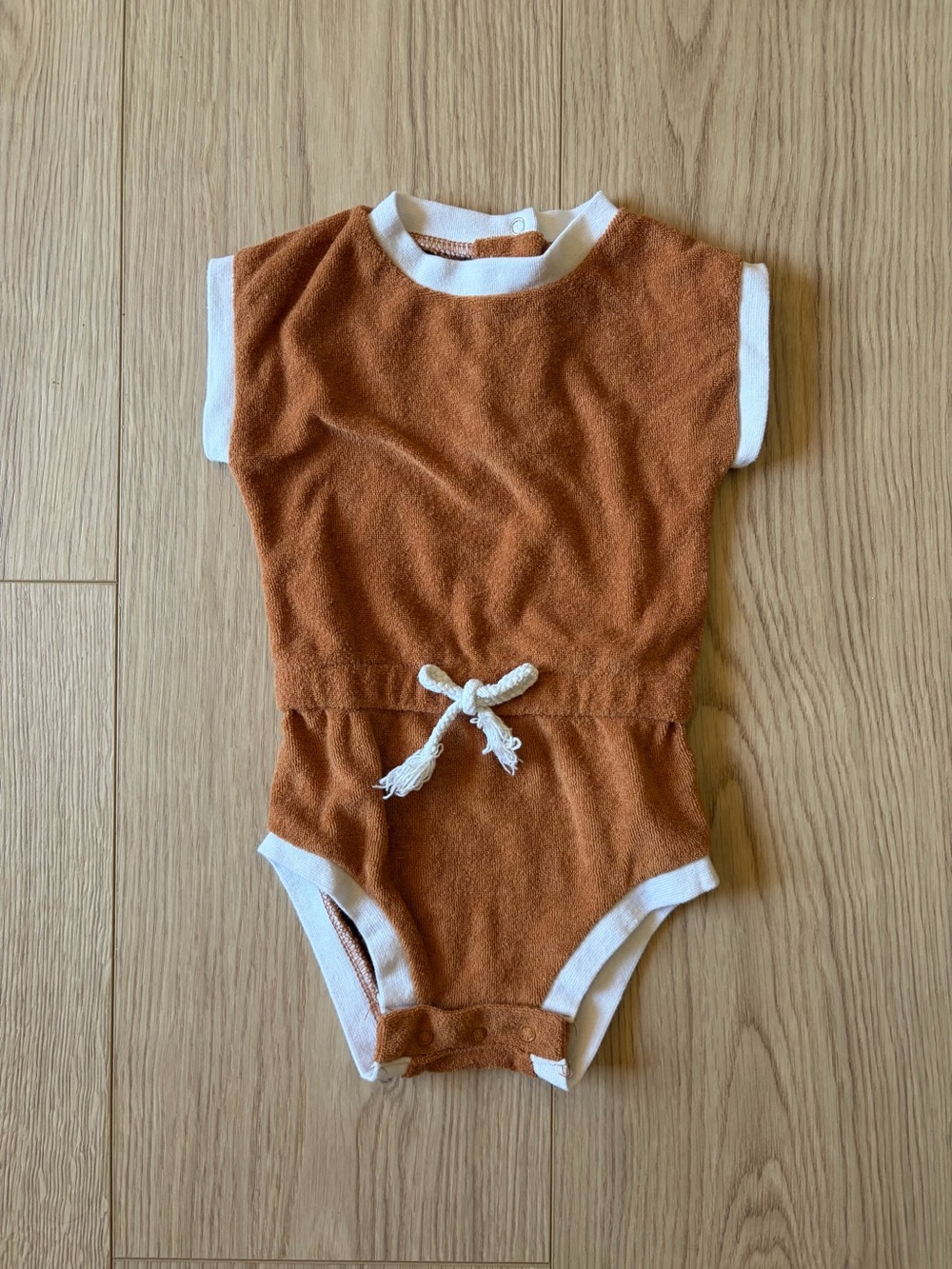 Lila & Jack Rust Terry-Knit Baby One-Piece with Contrast Trim